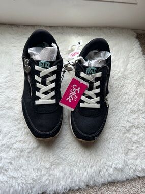 Justice Black Sneakers with White Laces and Mint Logo